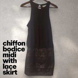 Aidan Mattox Dress Womens Size 4 Black chiffon bodice Midi With Lace Skirt